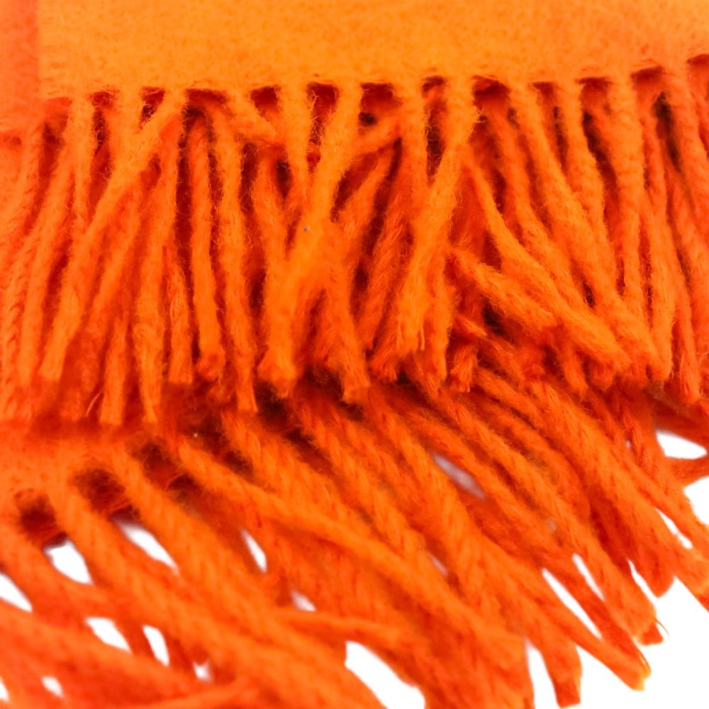 Hermes Cashmere Wool Fringe Large Shawl Scarf Orange — view 4