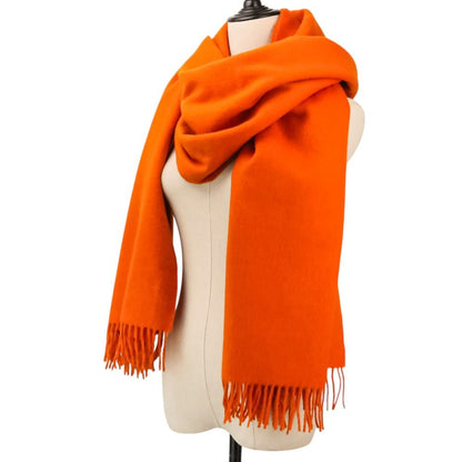 Hermes Cashmere Wool Fringe Large Shawl Scarf Orange — view 6