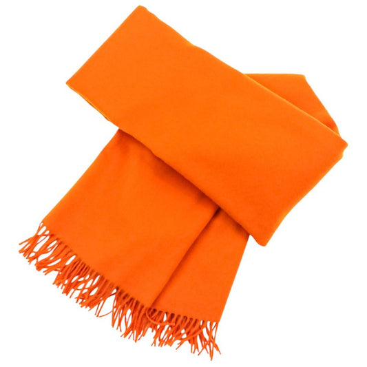 Hermes Cashmere Wool Fringe Large Shawl Scarf Orange