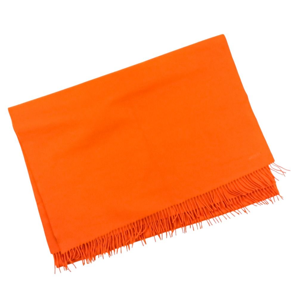 Hermes Cashmere Wool Fringe Large Shawl Scarf Orange — view 2