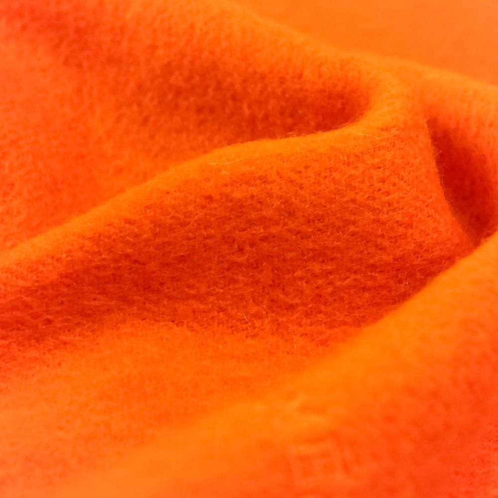 Hermes Cashmere Wool Fringe Large Shawl Scarf Orange — view 3