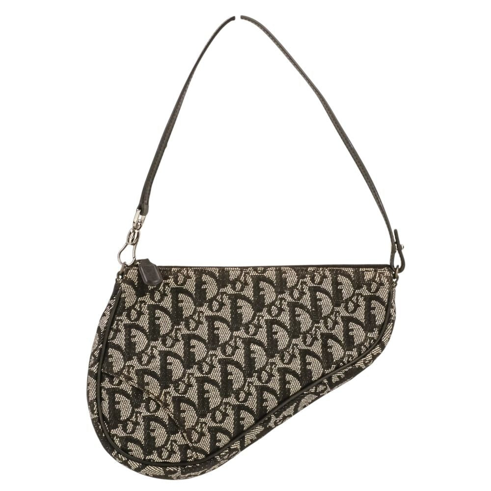 Dior Vintage Trotter Saddle Bag Pouch Black Gray