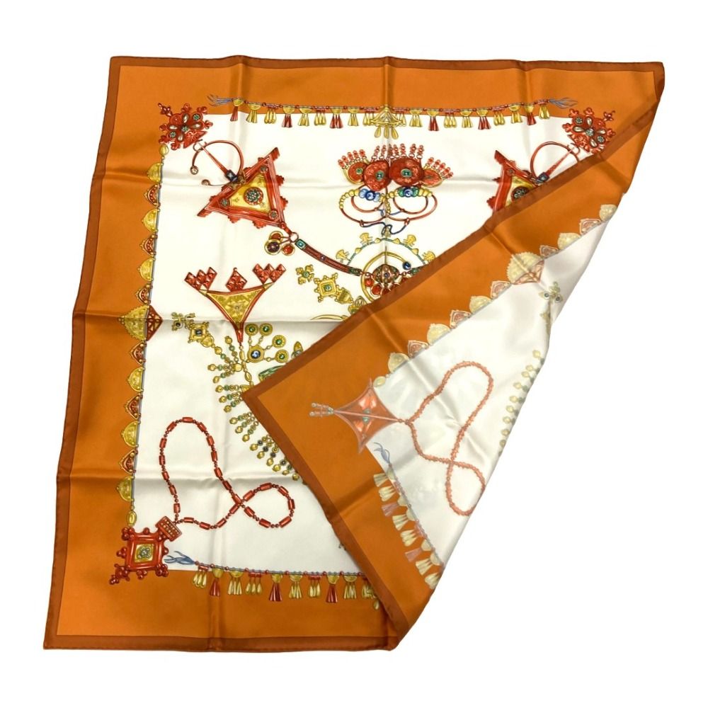 Hermes Parures Des Sables Carre 90 Desert Silk Scarf Orange — view 2