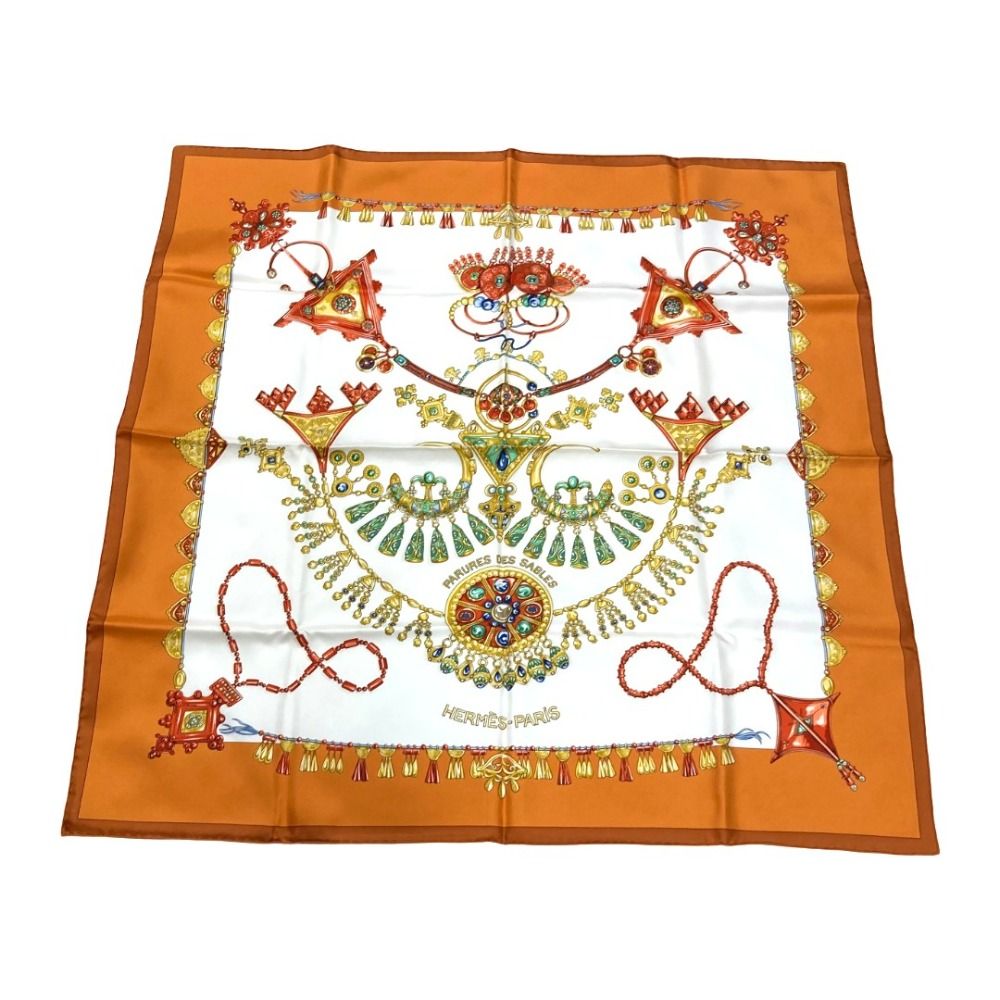 Hermes Parures Des Sables Carre 90 Desert Silk Scarf Orange