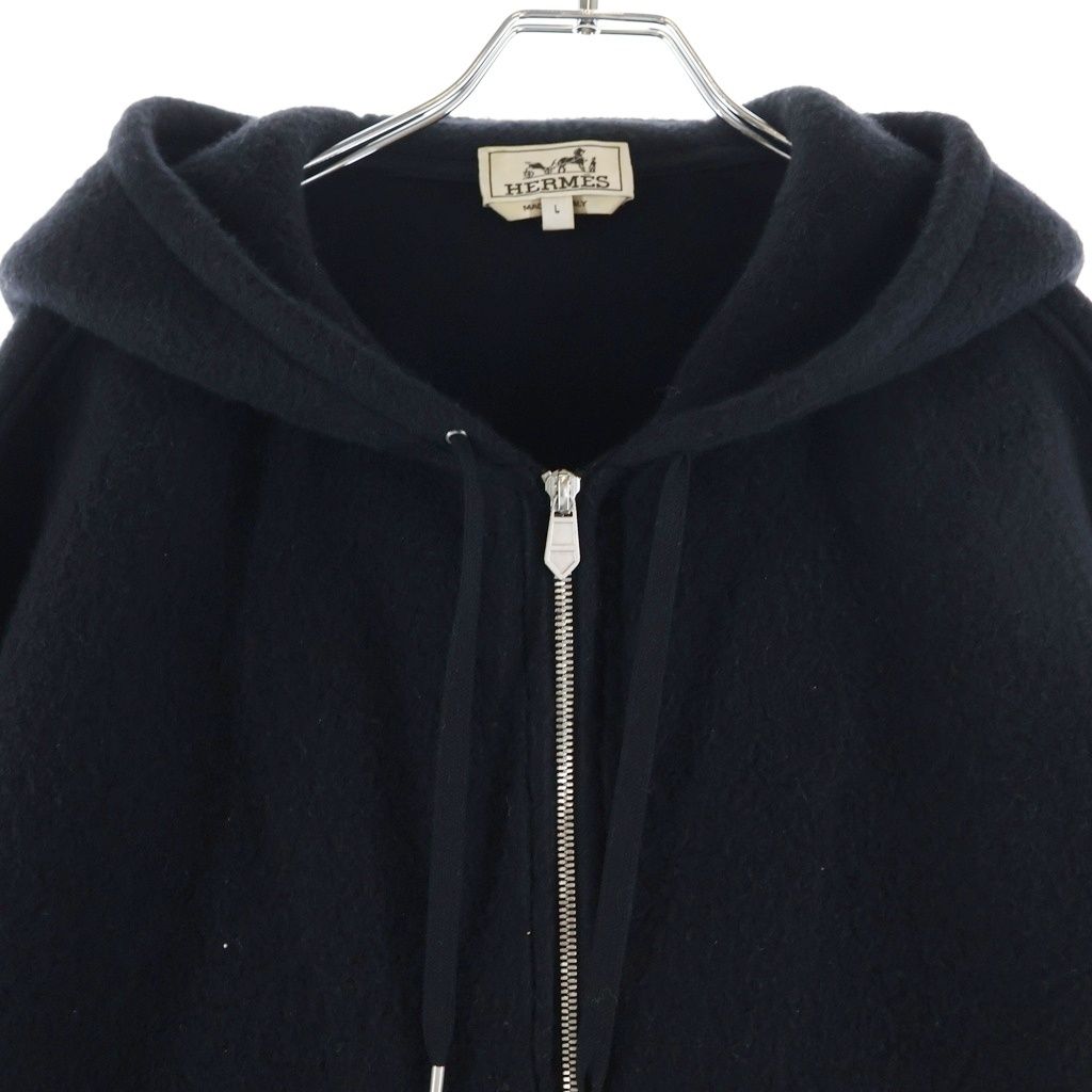 Hermes Zip Up Hoodie Leather Trim Black — view 3