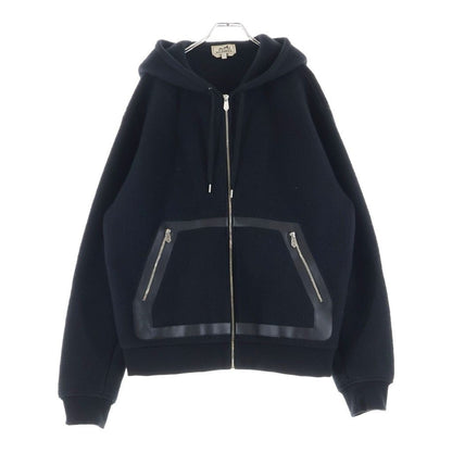 Hermes Zip Up Hoodie Leather Trim Black
