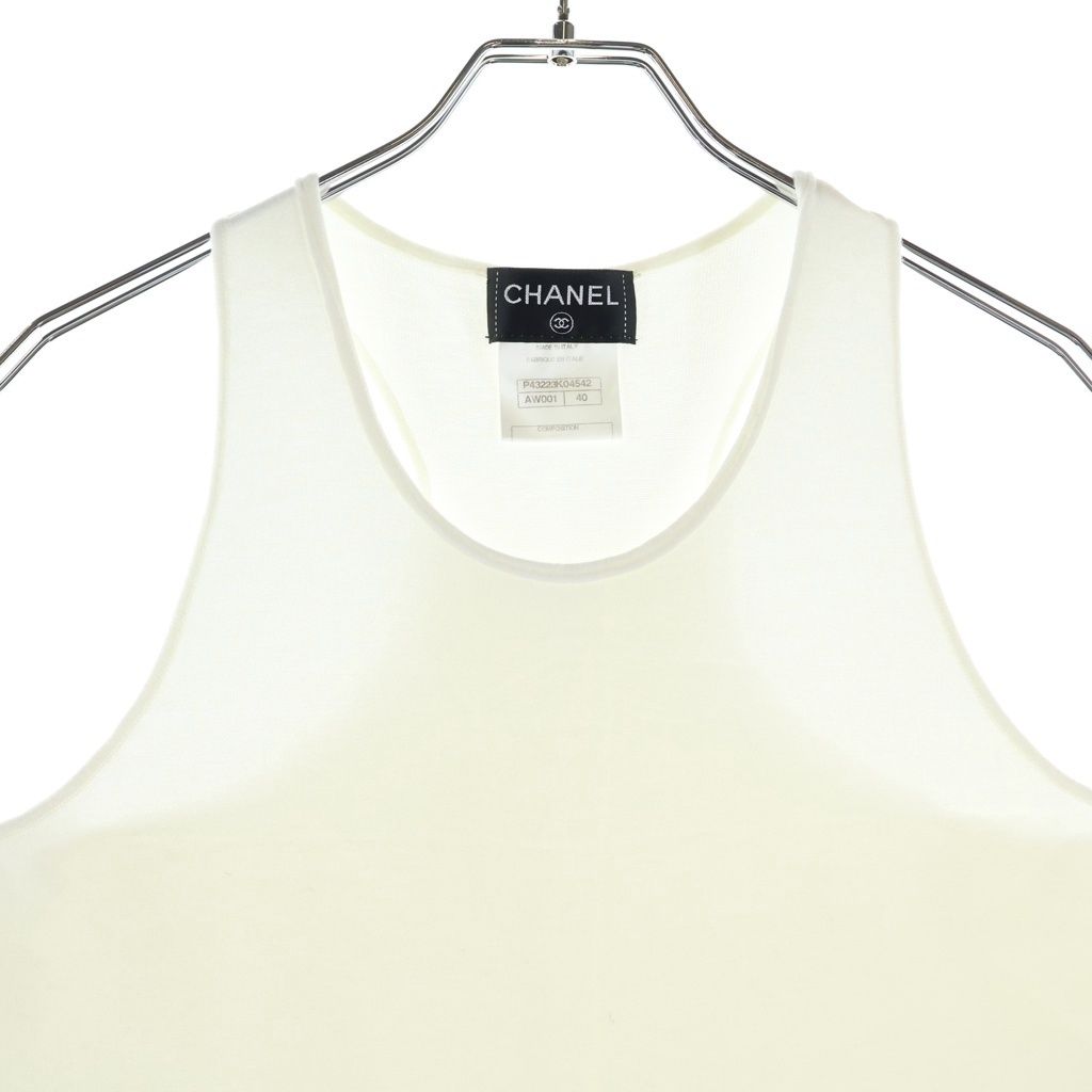 Chanel CC Logo Piping Sleeveless Knit White 40 Sweater — view 3