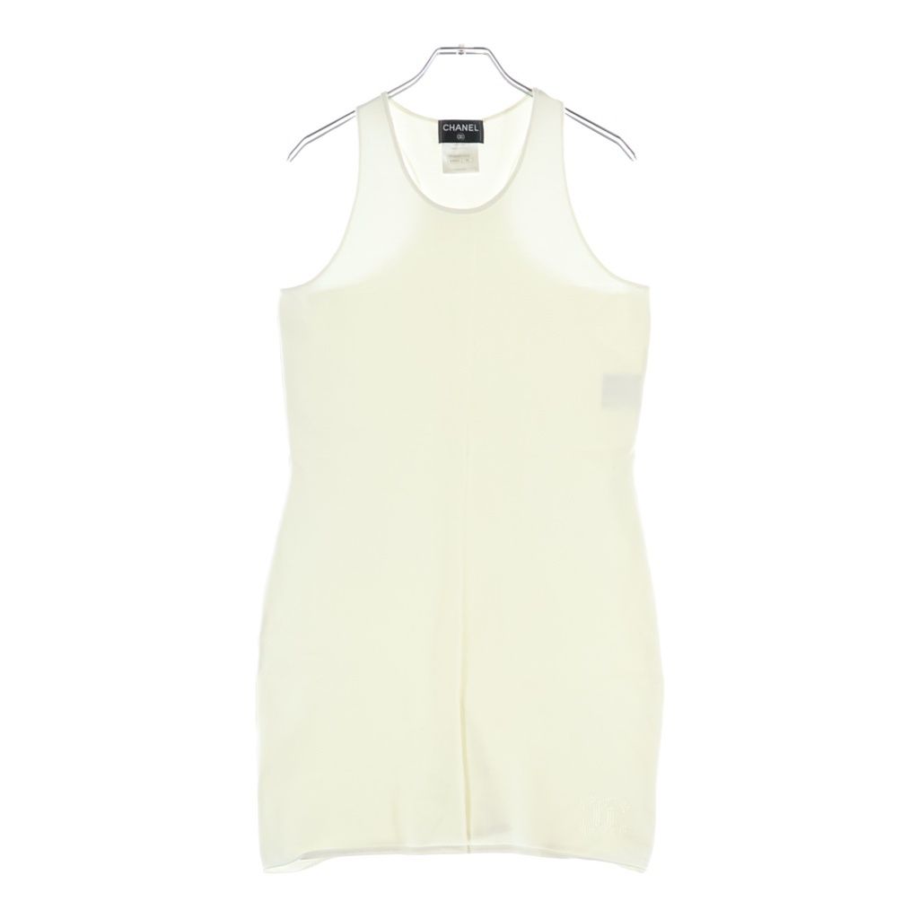 Chanel CC Logo Piping Sleeveless Knit White 40 Sweater