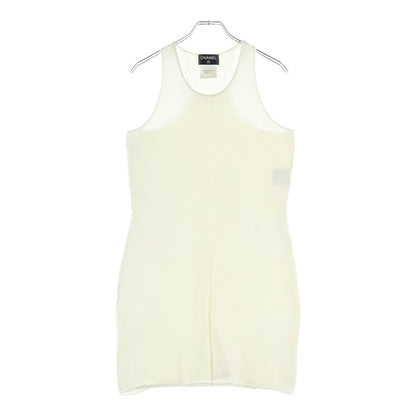 Chanel CC Logo Piping Sleeveless Knit White 40 Sweater