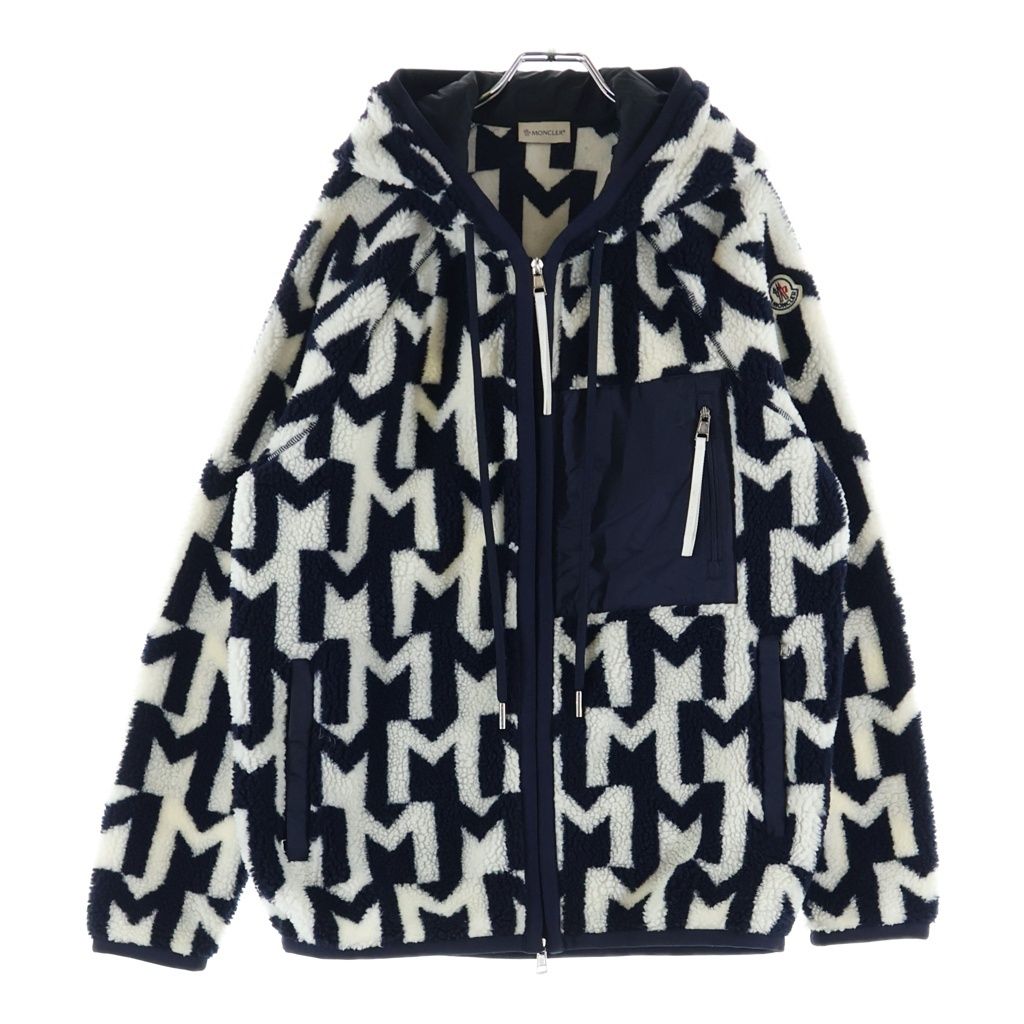 Moncler Boa Fleece Zip Up Hoodie White Black