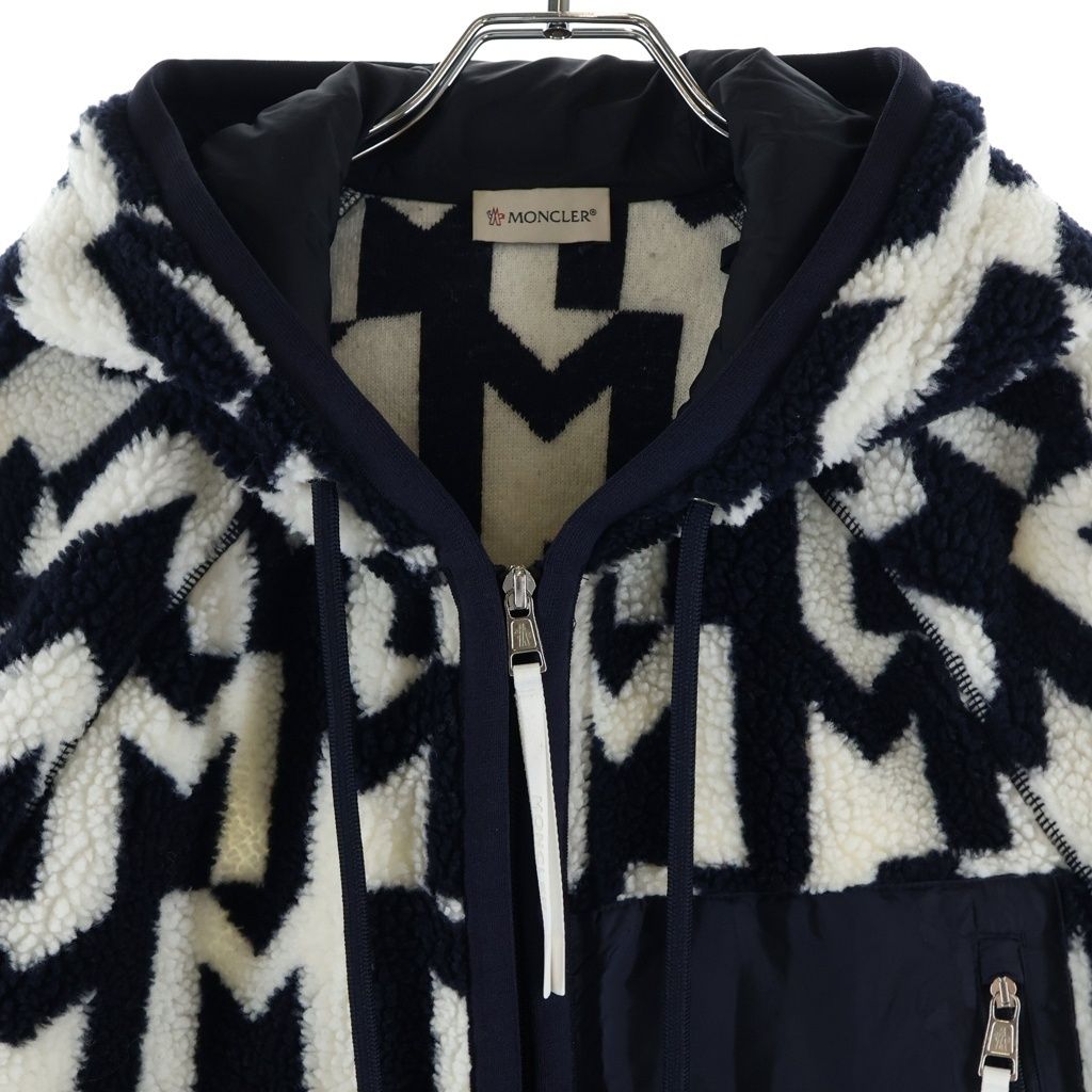 Moncler Boa Fleece Zip Up Hoodie White Black — view 3