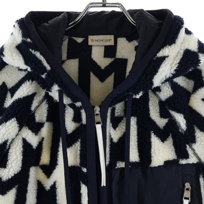 Moncler Boa Fleece Zip Up Hoodie White Black — view 3