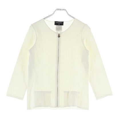 Chanel Crew Neck Zip Cardigan White 34