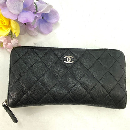 Chanel Wallet Quilted CC Logo Caviar Leather Black Zip Around Card — view 2