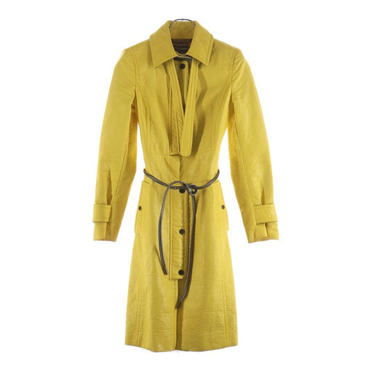Dolce & Gabbana Lambskin Leather Cut Replacement with Belt Zip Up Coat Yellow