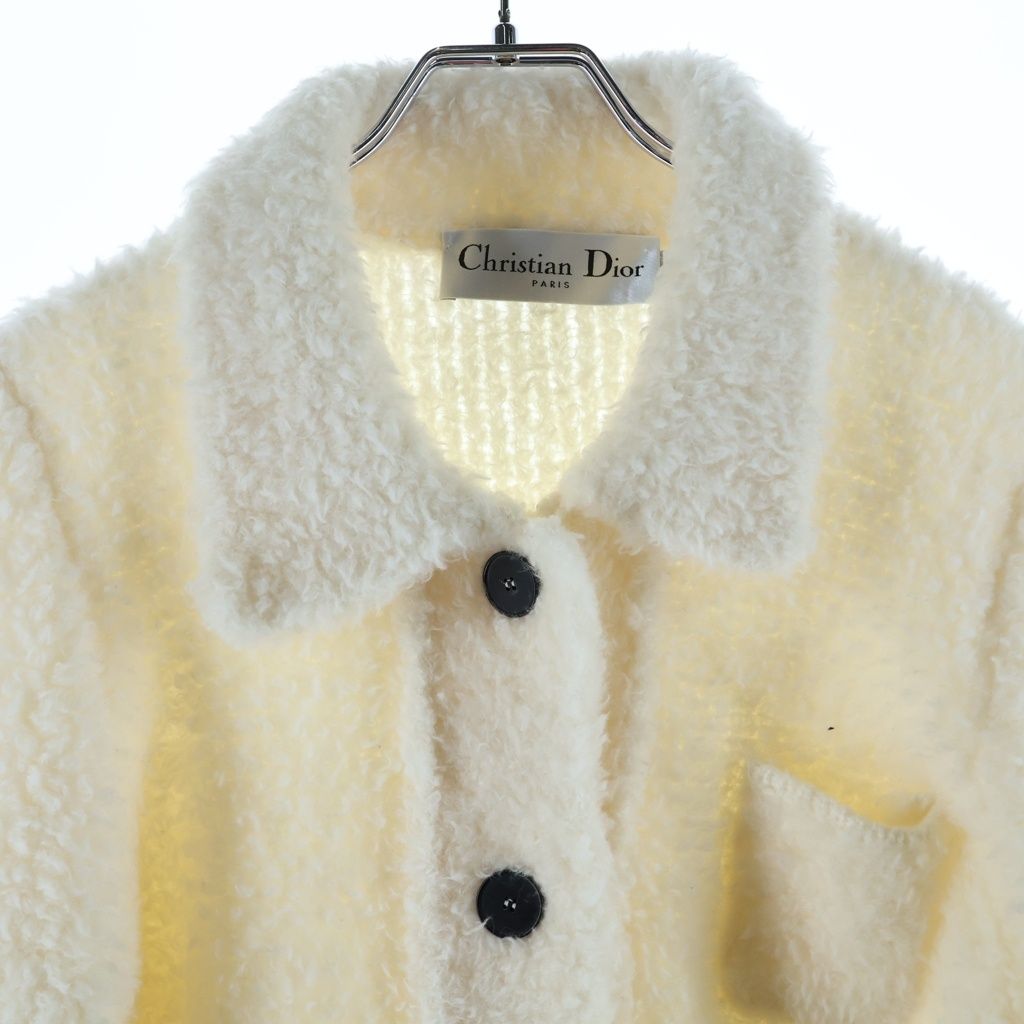 Dior Caro Wool Blend Fleece Knit Jacket White — view 3