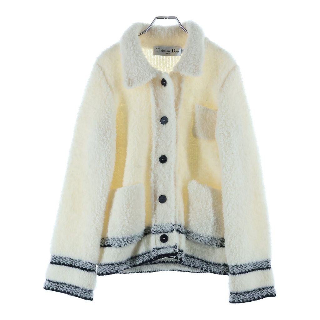 Dior Caro Wool Blend Fleece Knit Jacket White