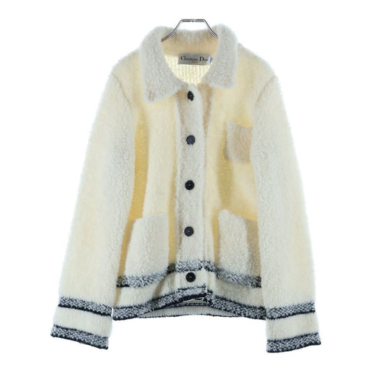 Dior Caro Wool Blend Fleece Knit Jacket White