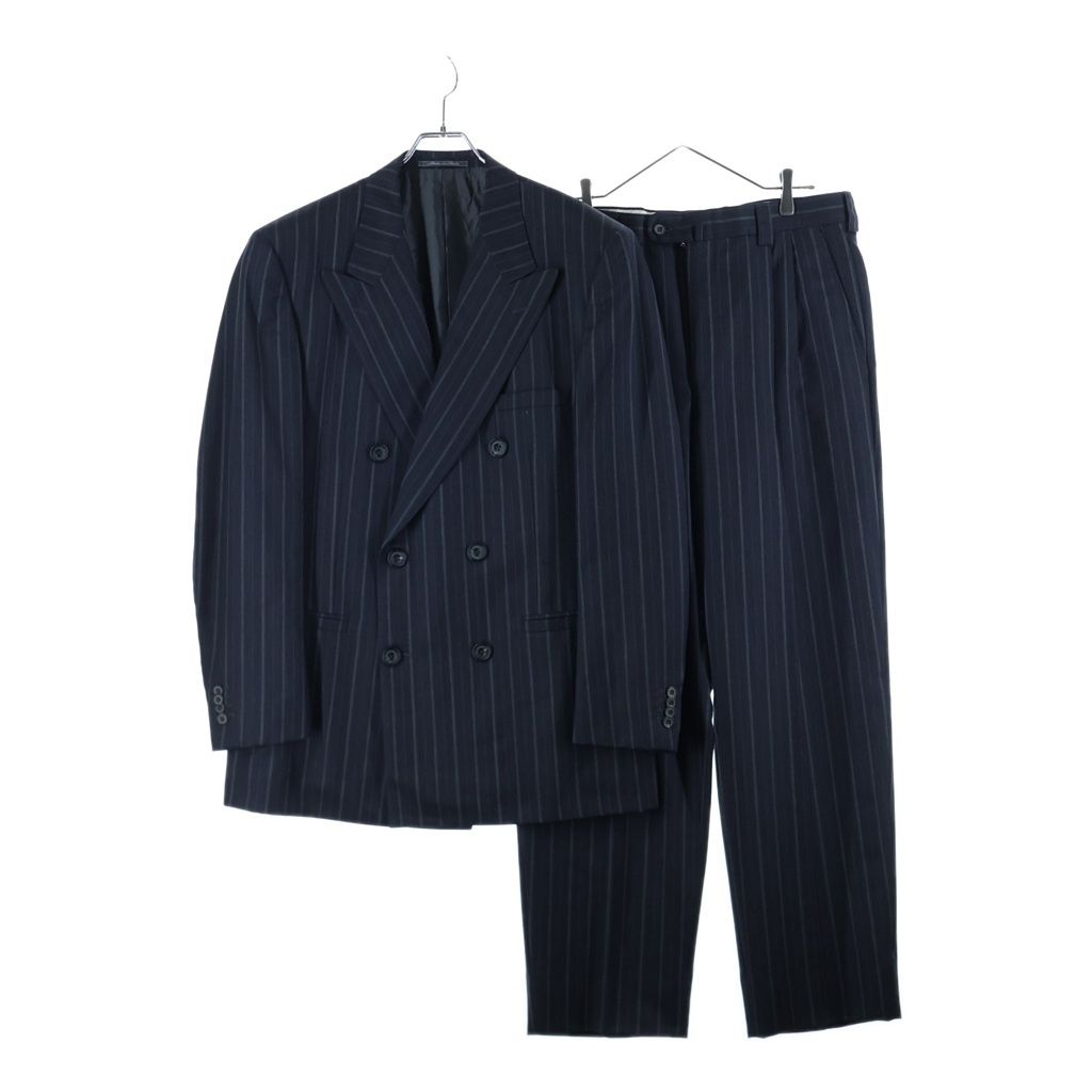 Versace Gianni Wool Stripe Peaked Lapel Double Tailored Jacket 2 Tuck Trousers