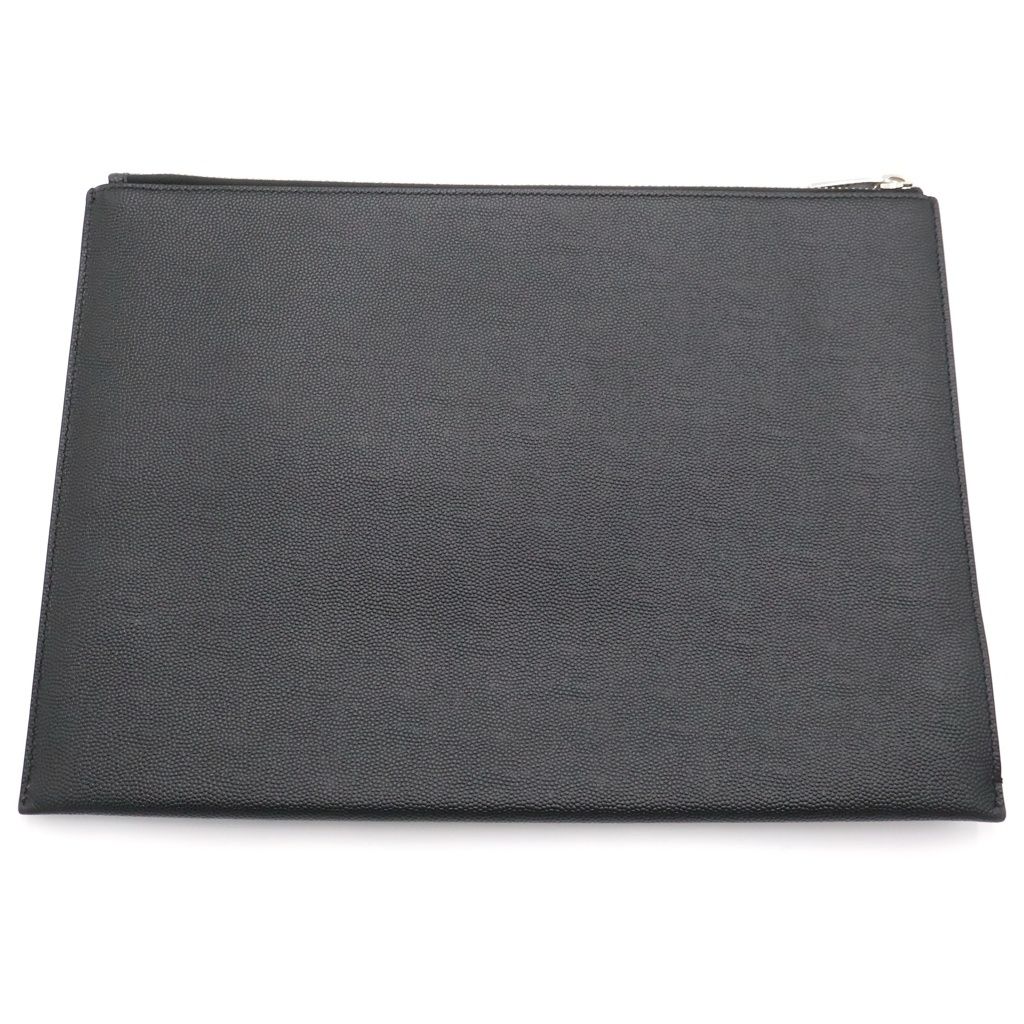 Saint Laurent Paris Logo Print Leather Clutch Black — view 2