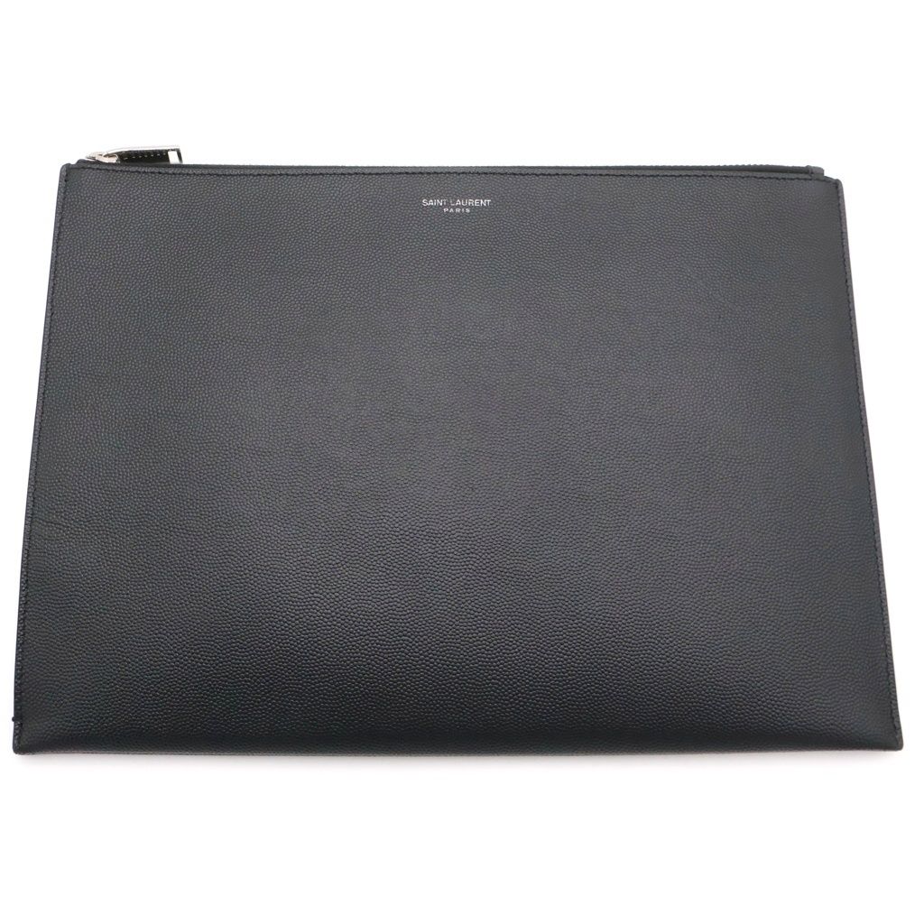 Saint Laurent Paris Logo Print Leather Clutch Black