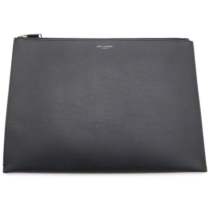Saint Laurent Paris Logo Print Leather Clutch Black