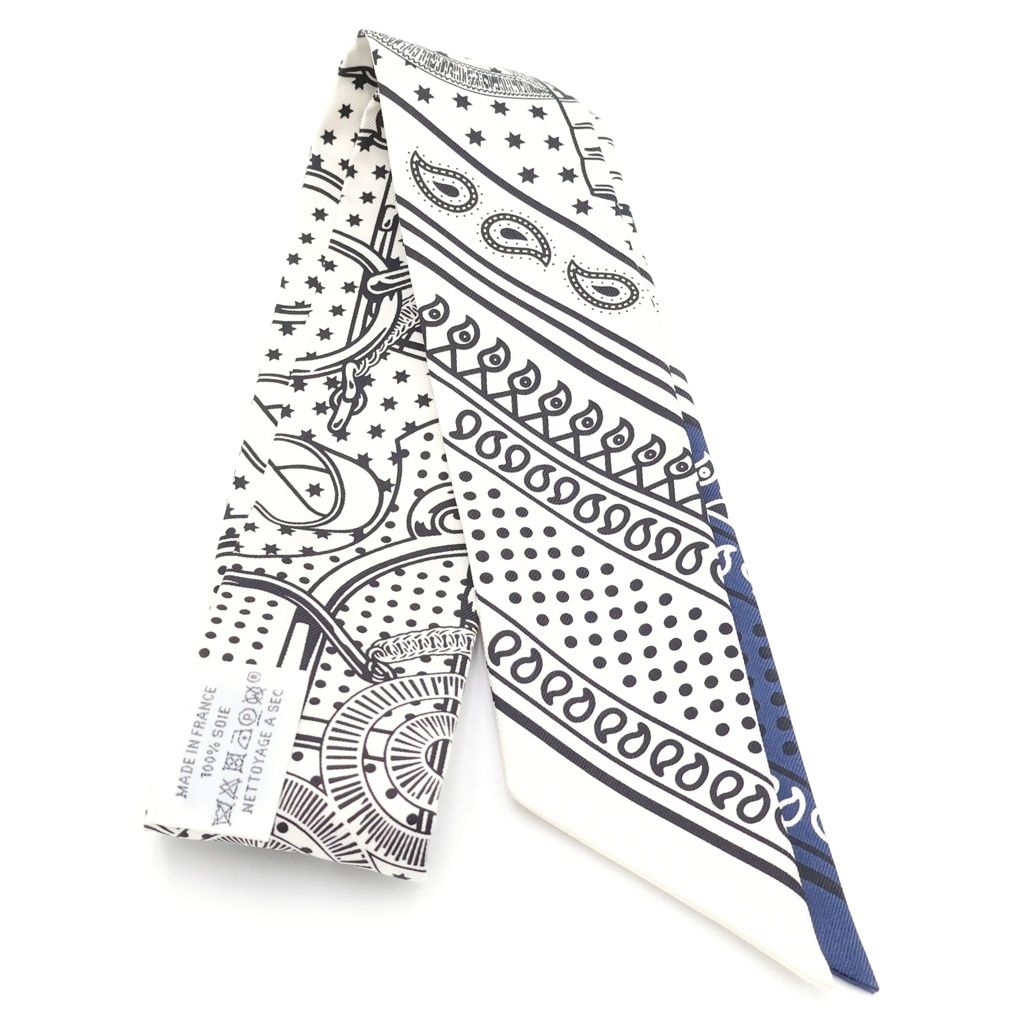 Hermes Twill Eperon D' or Yellow Gold Spurs Scarf White Navy — view 2