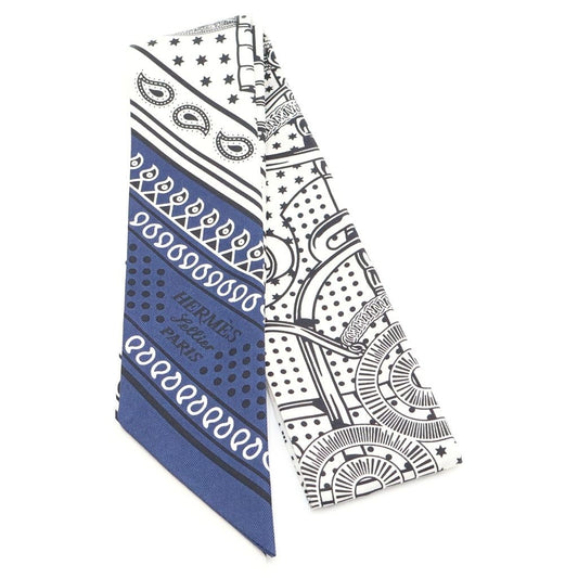Hermes Twill Eperon D' or Yellow Gold Spurs Scarf White Navy