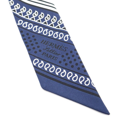 Hermes Twill Eperon D' or Yellow Gold Spurs Scarf White Navy — view 3