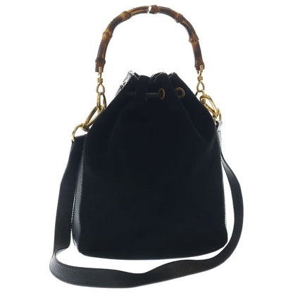 Gucci Bamboo 2-Way Shoulder Bag Black Suede Leather 001 Gold — view 2