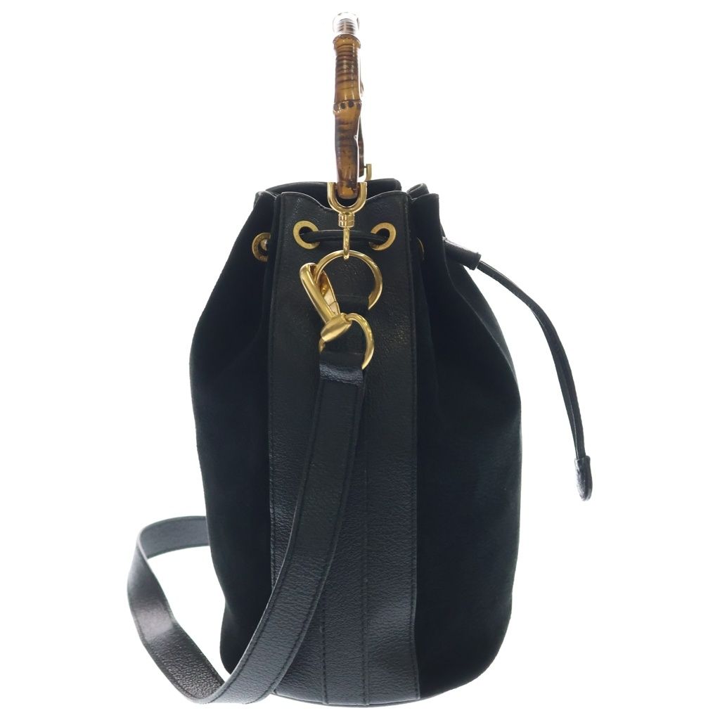 Gucci Bamboo 2-Way Shoulder Bag Black Suede Leather 001 Gold — view 3