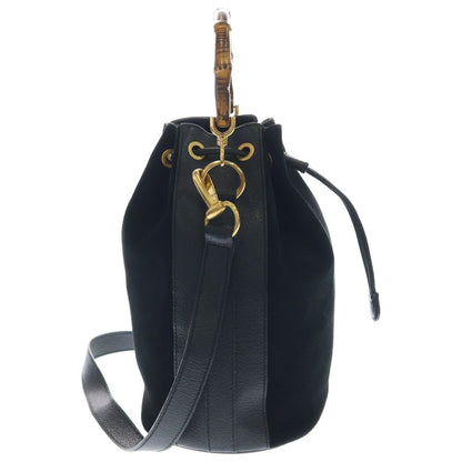 Gucci Bamboo 2-Way Shoulder Bag Black Suede Leather 001 Gold — view 3