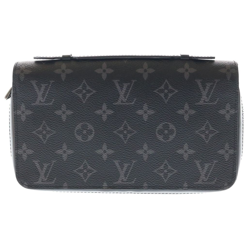 Louis Vuitton Monogram Eclipse Zippy XL Wallet Card Case Black Leather Silver