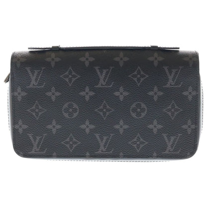 Louis Vuitton Monogram Eclipse Zippy XL Wallet Card Case Black Leather Silver