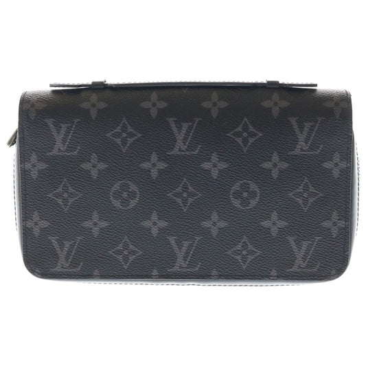 Louis Vuitton Monogram Eclipse Zippy XL Wallet Card Case Black Leather Silver