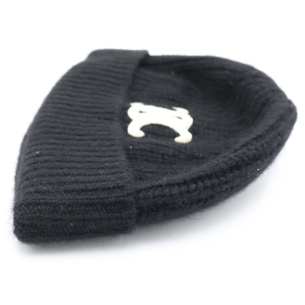 Celine Triomphe Logo Cashmere Knit Cap Hat Black — view 3