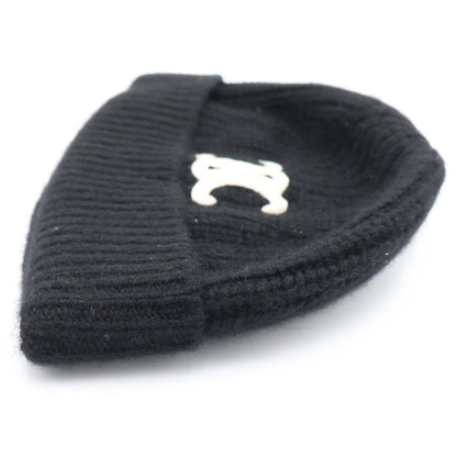 Celine Triomphe Logo Cashmere Knit Cap Hat Black — view 3