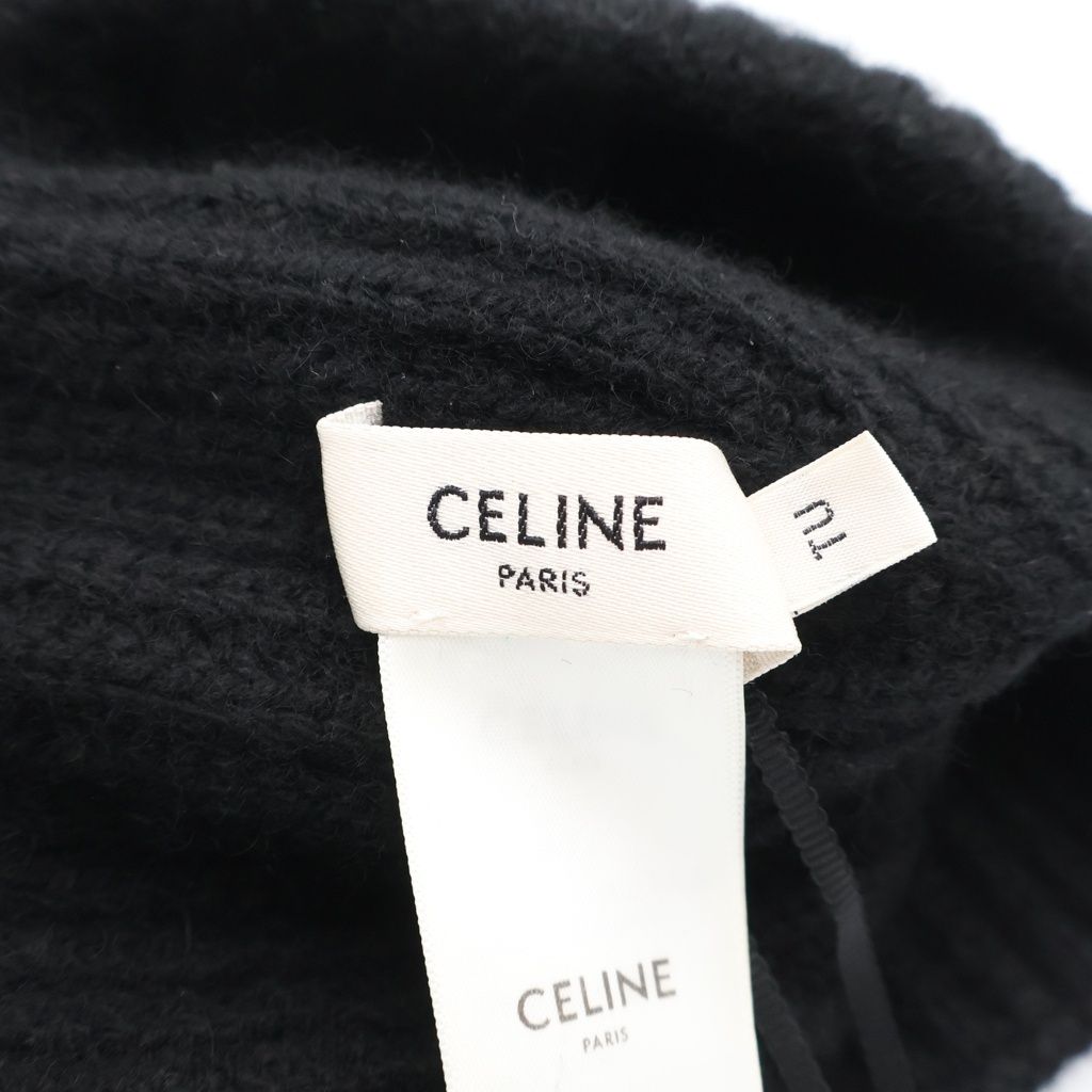 Celine Triomphe Logo Cashmere Knit Cap Hat Black — view 7