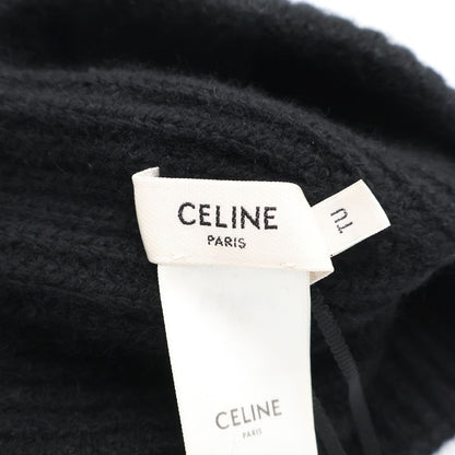 Celine Triomphe Logo Cashmere Knit Cap Hat Black — view 7