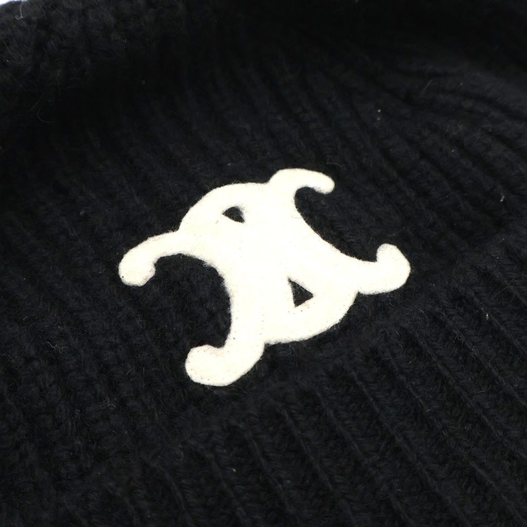 Celine Triomphe Logo Cashmere Knit Cap Hat Black — view 5