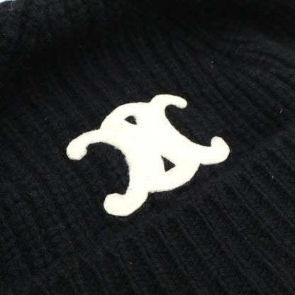 Celine Triomphe Logo Cashmere Knit Cap Hat Black — view 5