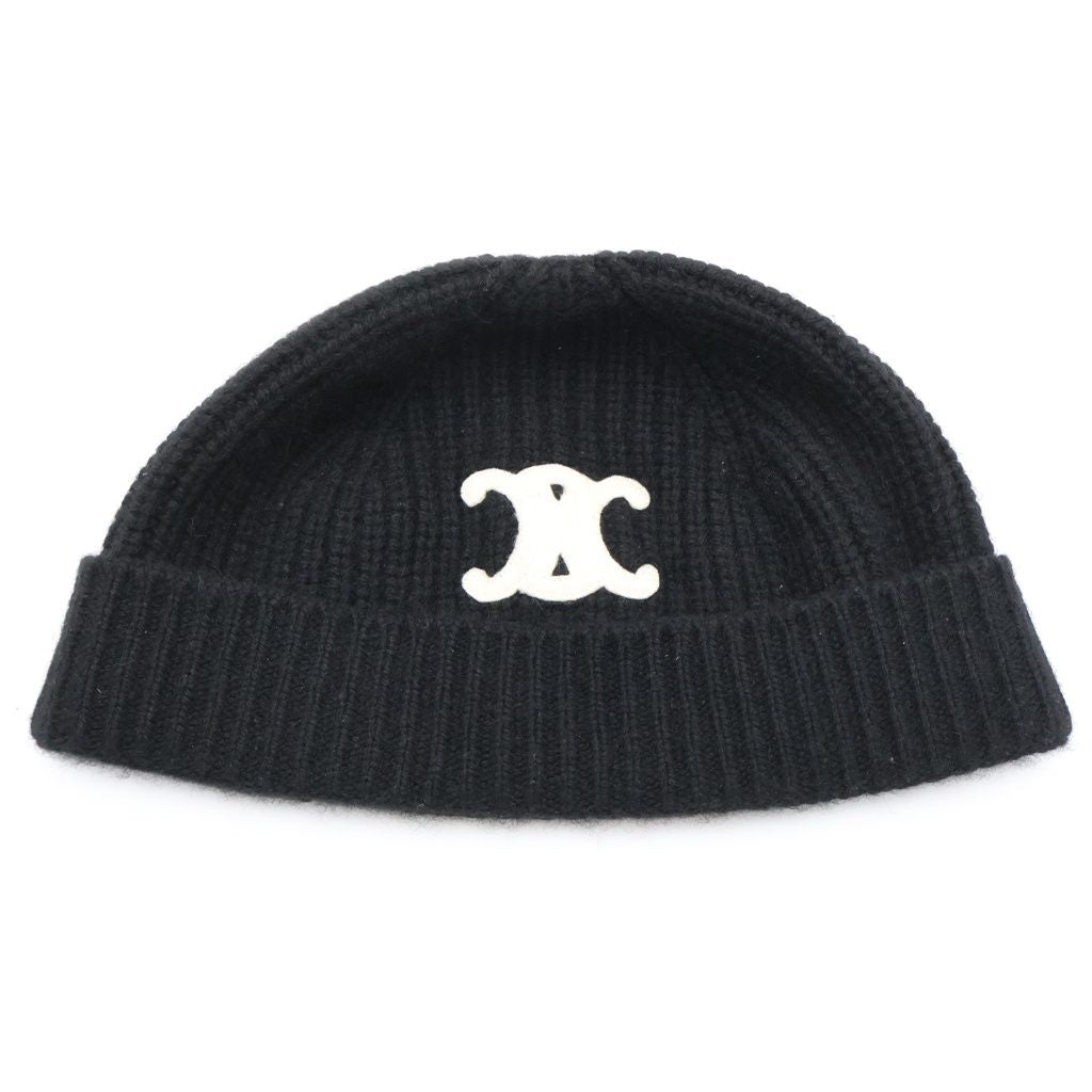 Celine Triomphe Logo Cashmere Knit Cap Hat Black