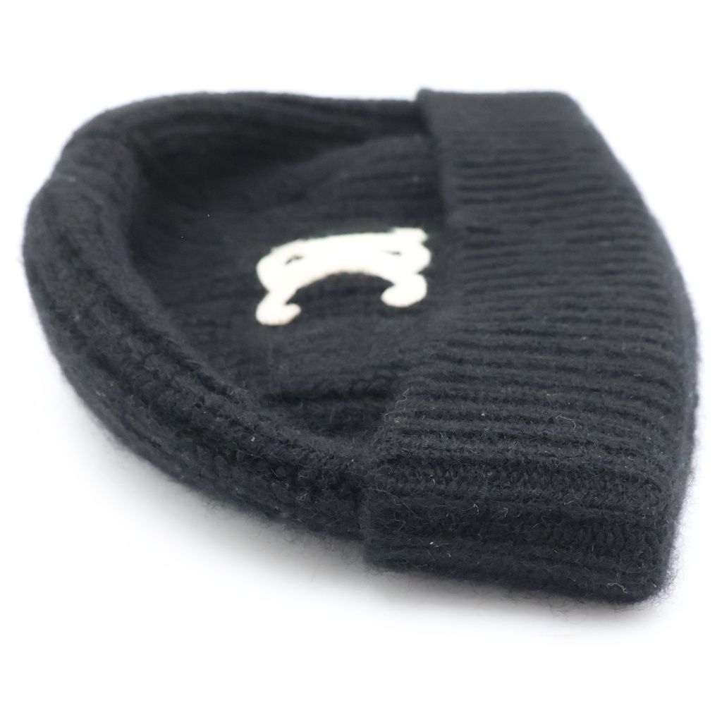 Celine Triomphe Logo Cashmere Knit Cap Hat Black — view 4