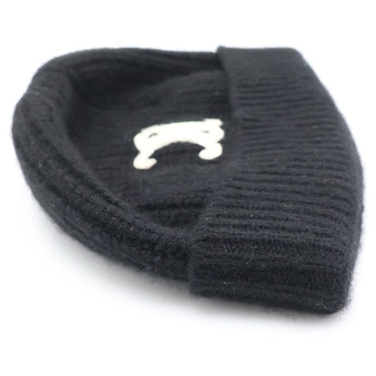 Celine Triomphe Logo Cashmere Knit Cap Hat Black — view 4