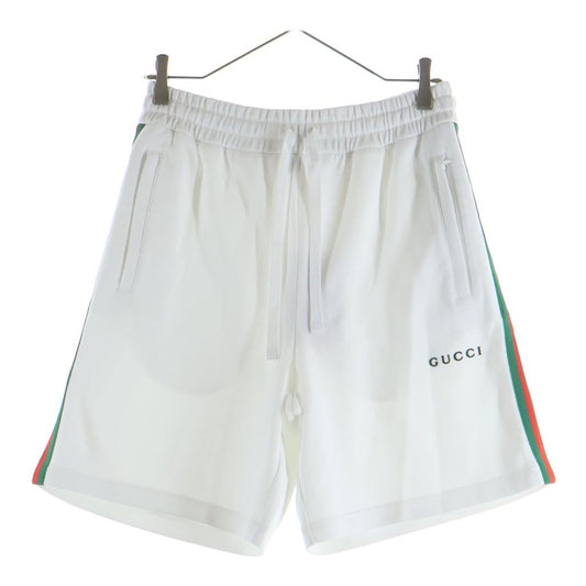 Gucci Logo Embroidery Web Stripe Cotton Jersey Half Shorts White