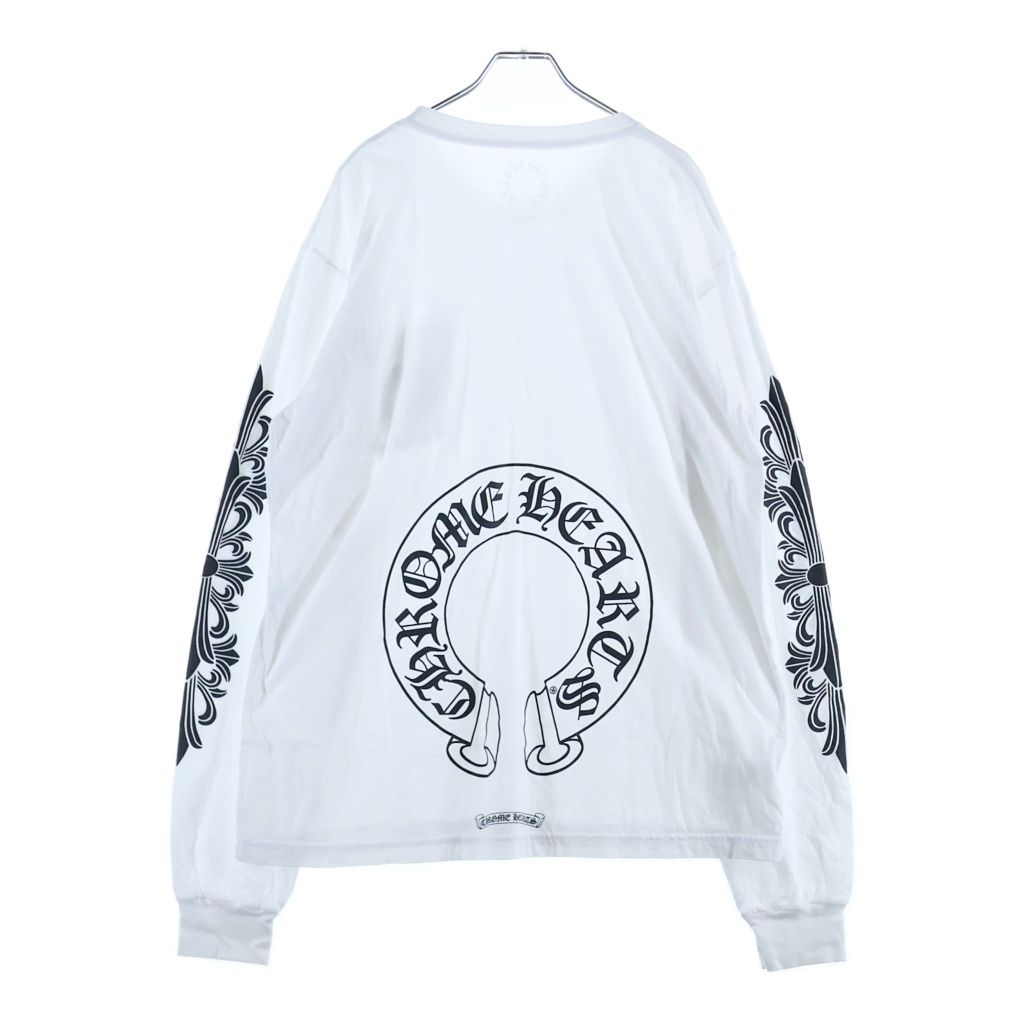 Chrome Hearts Flrl Crs Horseshoe L S Back Horse Sleeve Floral Long T-Shirt White