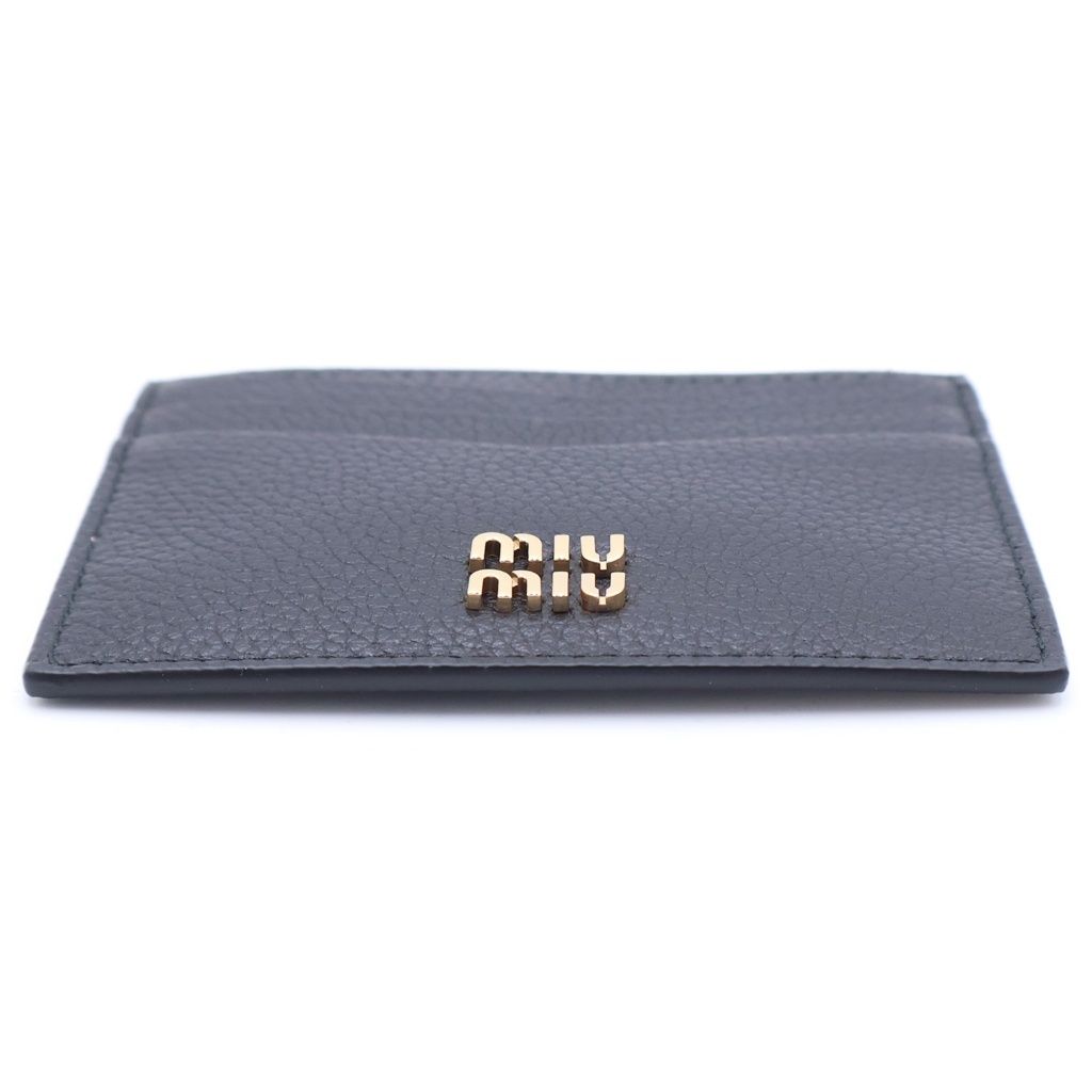 Miu Miu Metal Logo Card Holder Case Business Black Calf Leather Gold — view 5