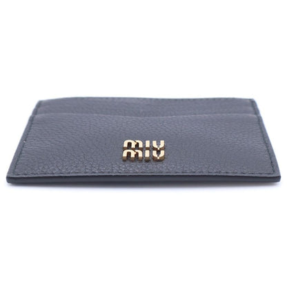 Miu Miu Metal Logo Card Holder Case Business Black Calf Leather Gold — view 5