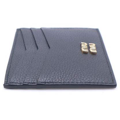 Miu Miu Metal Logo Card Holder Case Business Black Calf Leather Gold — view 3