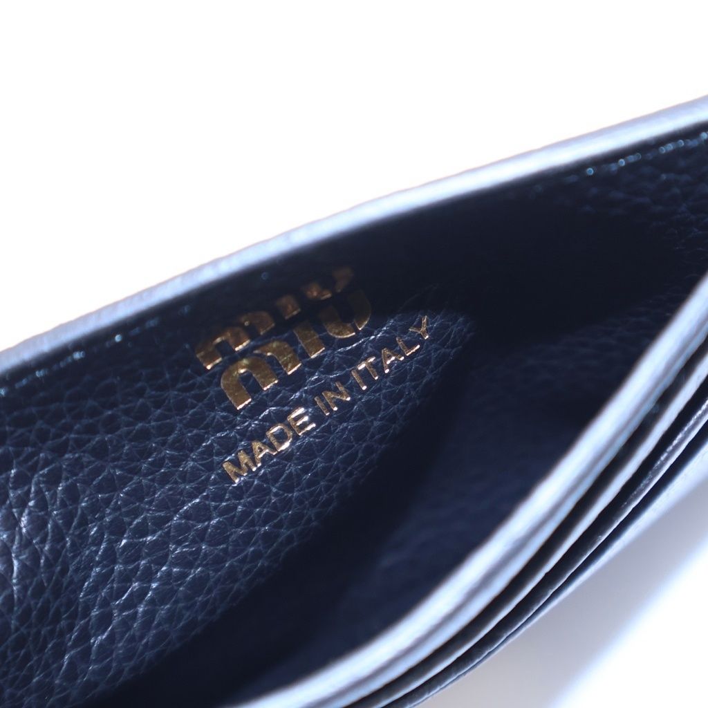 Miu Miu Metal Logo Card Holder Case Business Black Calf Leather Gold — view 4